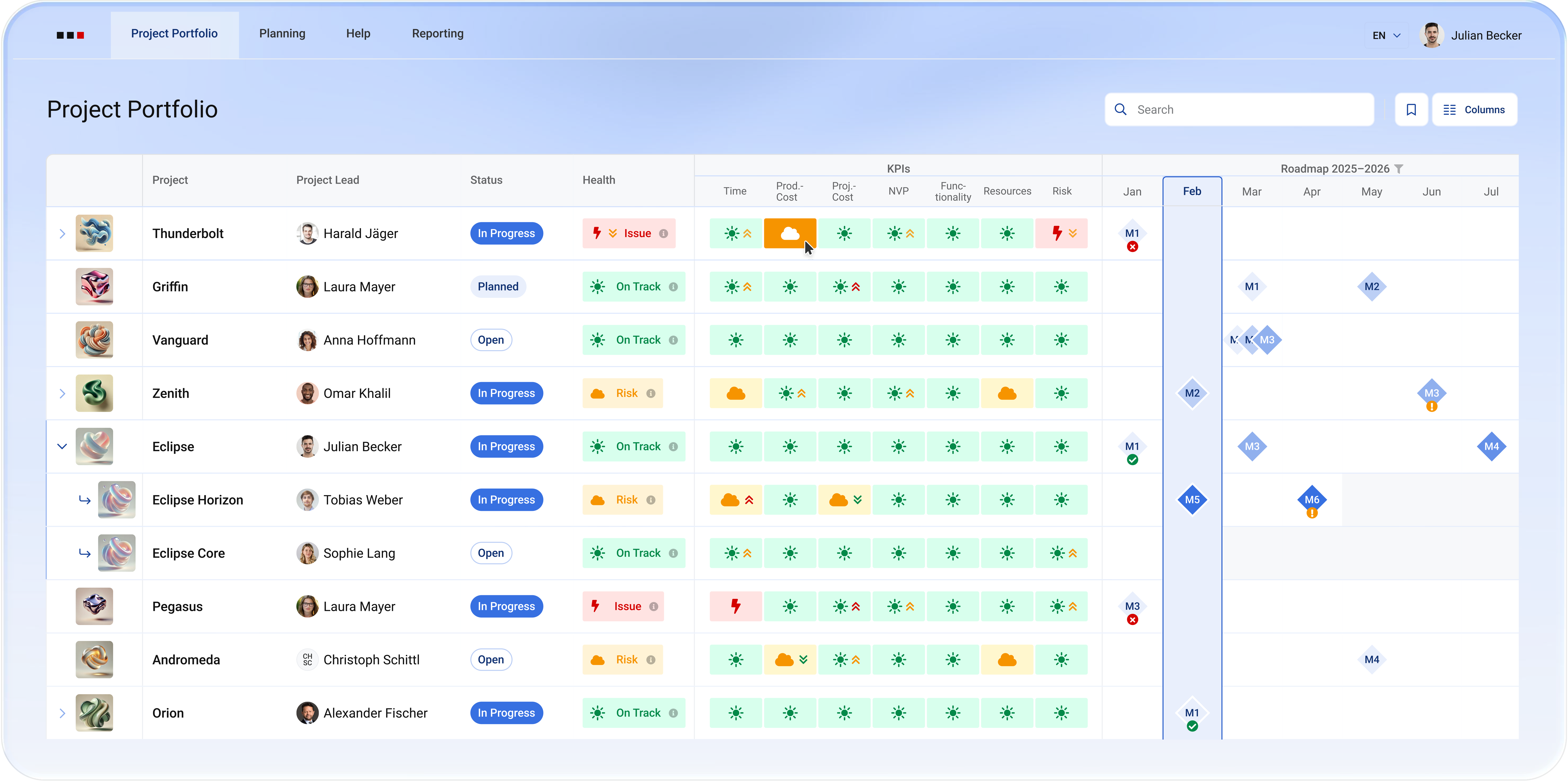 ALEAS Projects: Project Portfolio View